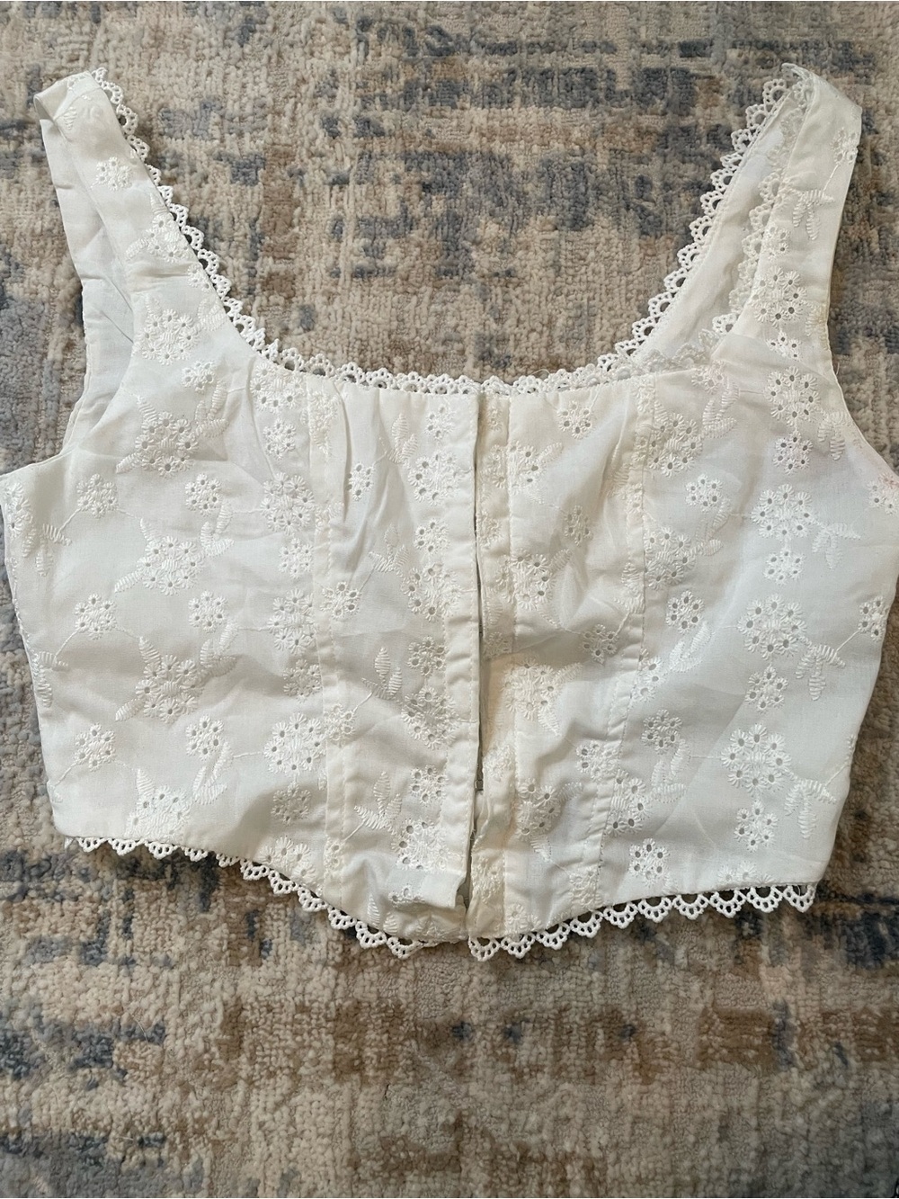 Women's White Eyelet Lace Crop Top - Sleeveless corset type SOLD